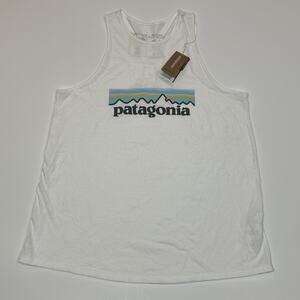 Patagonia Women’s Small Pastel P-6 Logo Organic Cotton High Neck Tank Top White